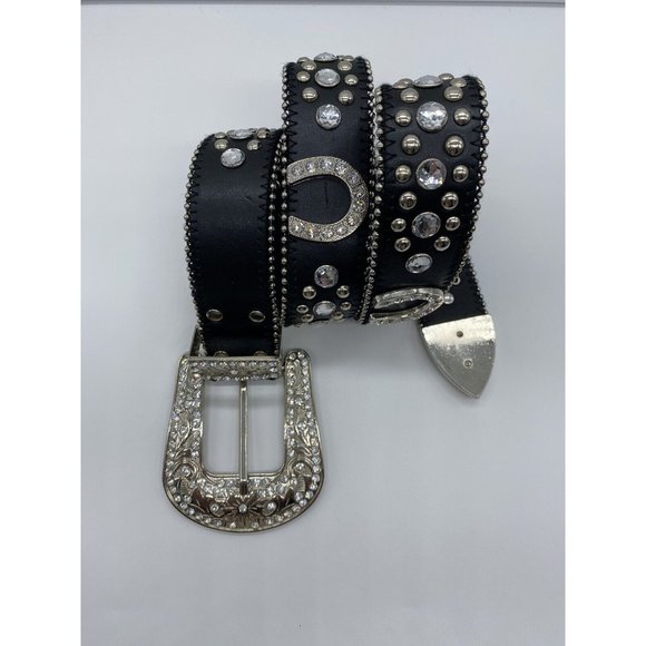 Unknown Accessories - Women's Leather Rhinestone Western Belt Size S Black with Horse Shoes 50119
